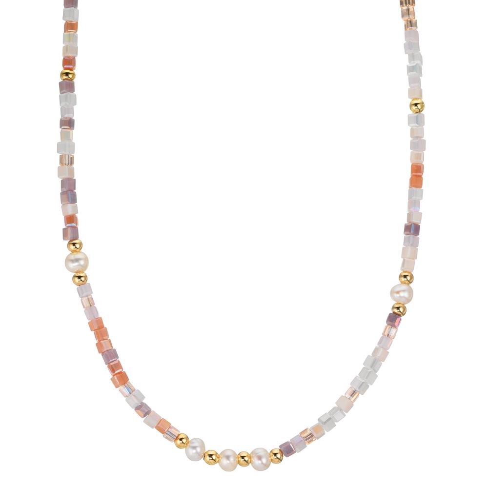 Collana Acciaio inossidabile Cristallo rosa giallo rivestimento IP Perla coltivata d'acqua dolce, 5 Perla 4-4.5 mm 43 cm
