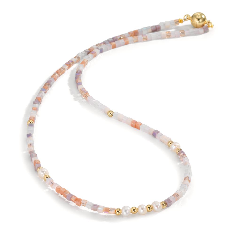 Collana Acciaio inossidabile Cristallo rosa giallo rivestimento IP Perla coltivata d'acqua dolce, 5 Perla 4-4.5 mm 43 cm