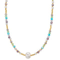Collana Acciaio inossidabile Cristallo multicolore giallo rivestimento IP Perla coltivata d'acqua dolce, 8 mm 42 cm