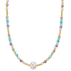 Collana Acciaio inossidabile Cristallo multicolore giallo rivestimento IP Perla coltivata d'acqua dolce, 8 mm 42 cm