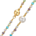 Collana Acciaio inossidabile Cristallo multicolore giallo rivestimento IP Perla coltivata d'acqua dolce, 8 mm 42 cm