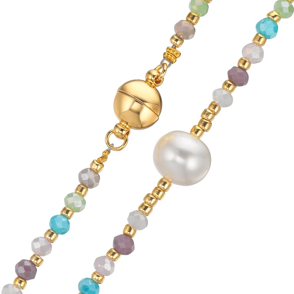 Collana Acciaio inossidabile Cristallo multicolore giallo rivestimento IP Perla coltivata d'acqua dolce, 8 mm 42 cm