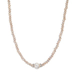 Collana Acciaio inossidabile Cristallo Champagne Perla coltivata d'acqua dolce 6.5-7 mm 43 cm