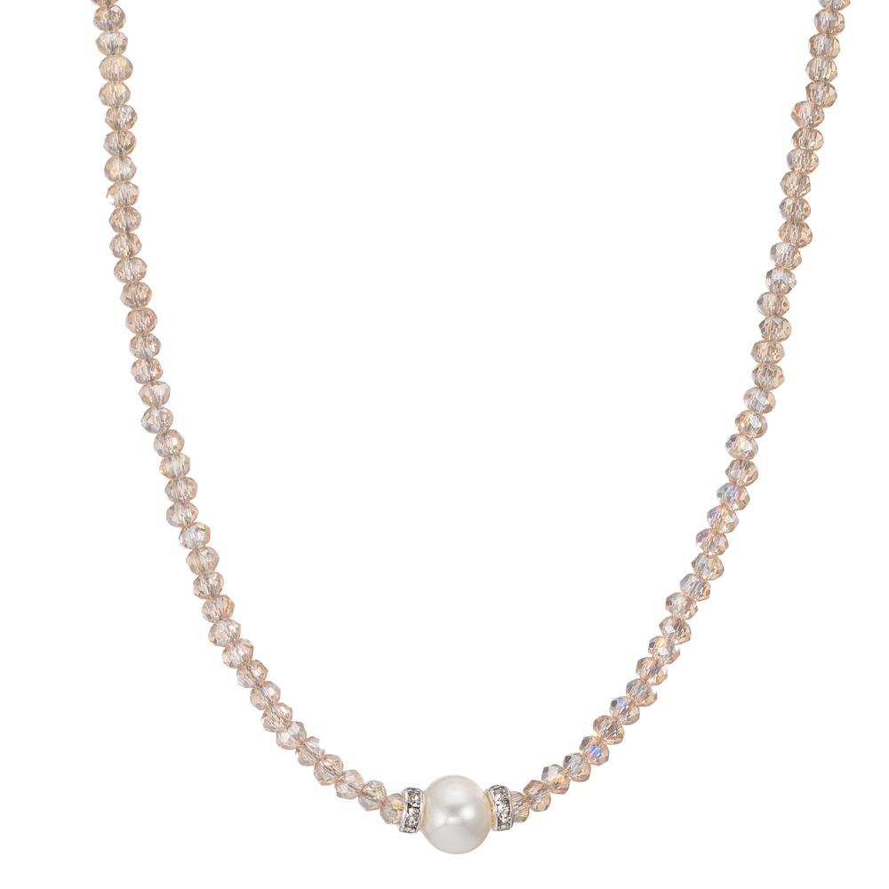 Collana Acciaio inossidabile Cristallo Champagne Perla coltivata d'acqua dolce 6.5-7 mm 43 cm