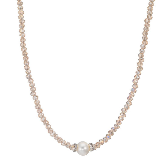 Collana Acciaio inossidabile Cristallo Champagne Perla coltivata d'acqua dolce 6.5-7 mm 43 cm