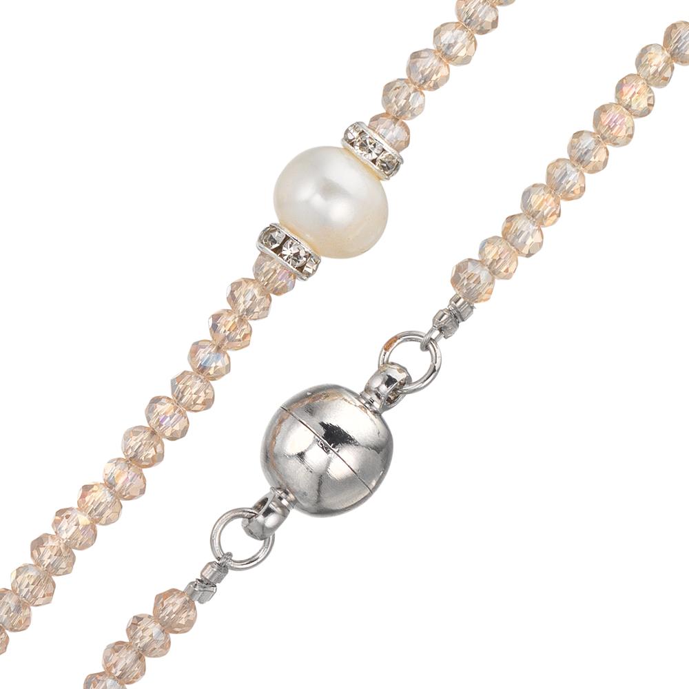 Collana Acciaio inossidabile Cristallo Champagne Perla coltivata d'acqua dolce 6.5-7 mm 43 cm