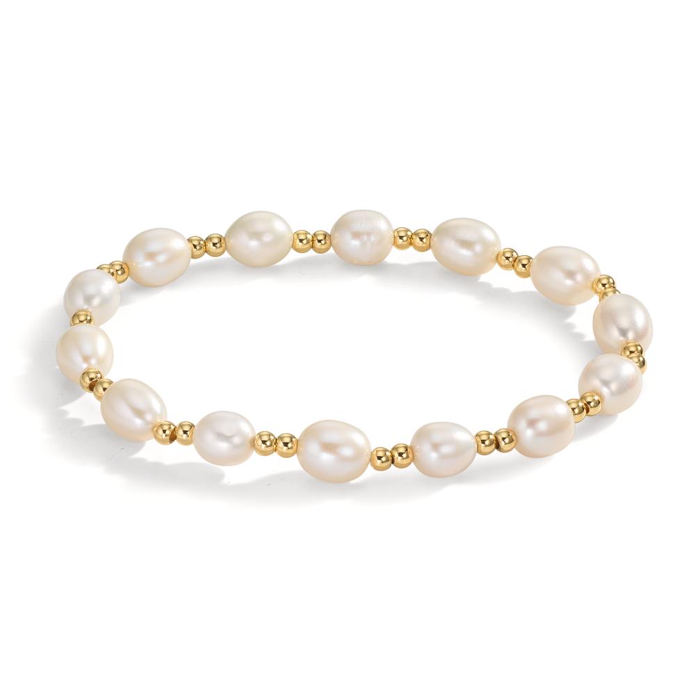 Bracciale Acciaio inossidabile giallo rivestimento IP Perla coltivata d'acqua dolce 6.5-7 mm 18.5 cm