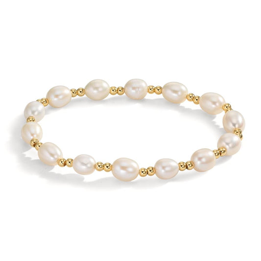 Bracciale Acciaio inossidabile giallo rivestimento IP Perla coltivata d'acqua dolce 6.5-7 mm 18.5 cm