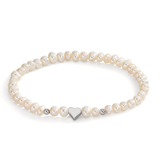 Bracciale Acciaio inossidabile Perla coltivata d'acqua dolce 5-5.5 mm Cuore 17.5 cm
