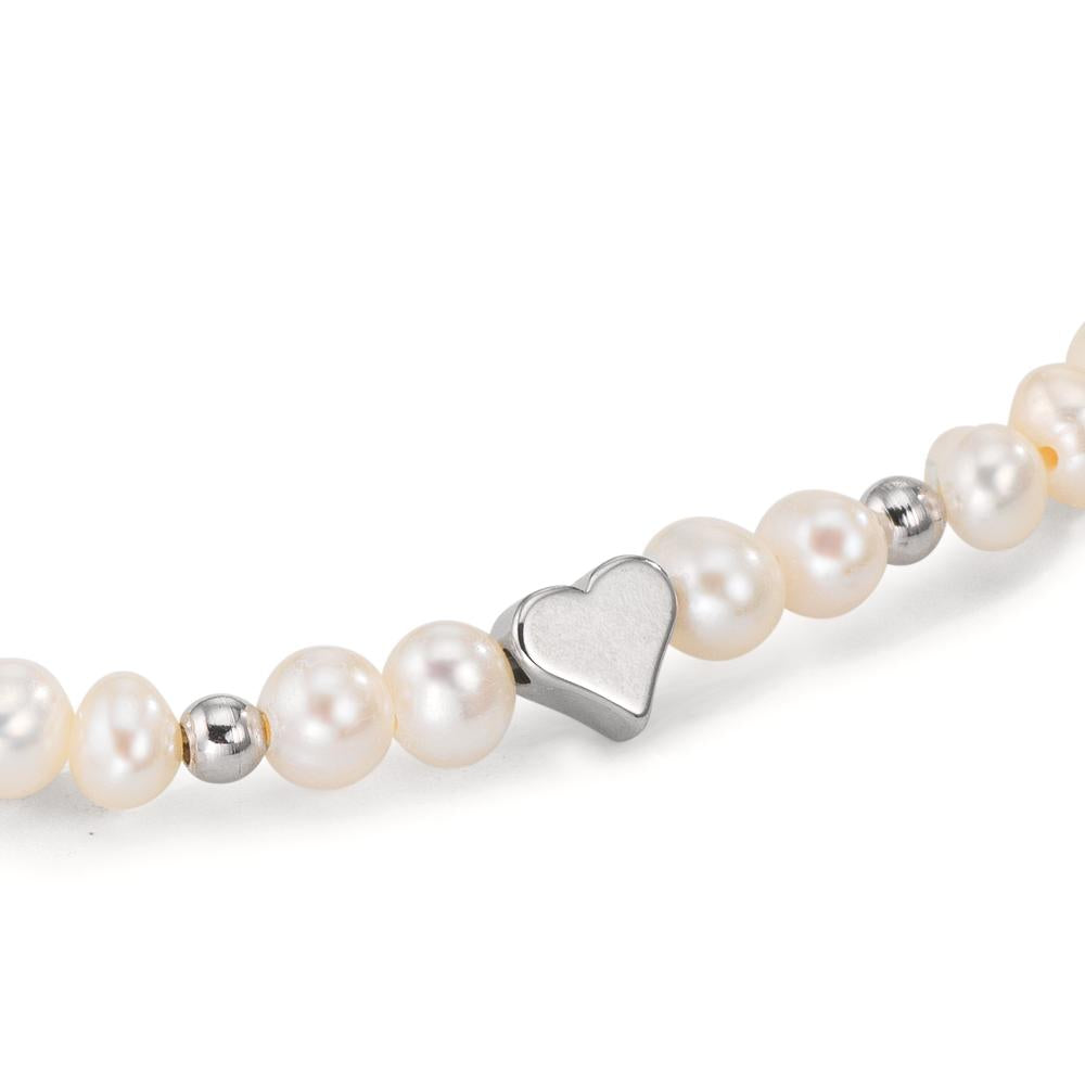Bracciale Acciaio inossidabile Perla coltivata d'acqua dolce 5-5.5 mm Cuore 17.5 cm
