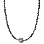 Collana Acciaio inossidabile Spinello nero, 3 mm Perla di Tahiti, 9.5 mm 43-47 cm
