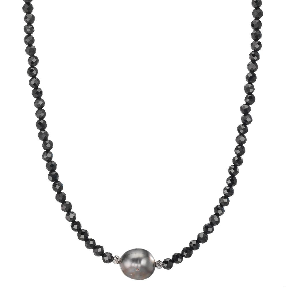 Collana Acciaio inossidabile Spinello nero, 3 mm Perla di Tahiti, 9.5 mm 43-47 cm