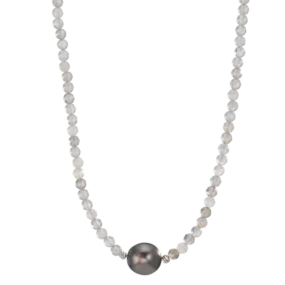 Collana Acciaio inossidabile Labradorite Grigio, 3 mm Perla di Tahiti, 9.5 mm 43-47 cm
