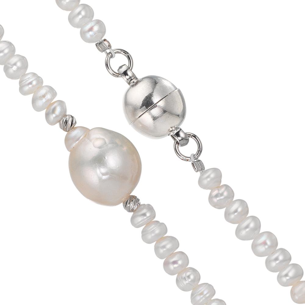 Collana Acciaio inossidabile Perla coltivata d'acqua dolce, 4 mm 43 cm