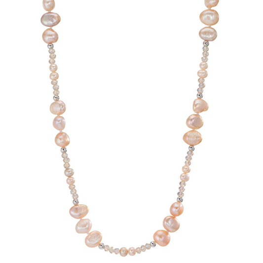 Collana Acciaio inossidabile Cristallo rosa Perla coltivata d'acqua dolce rosa 90 cm
