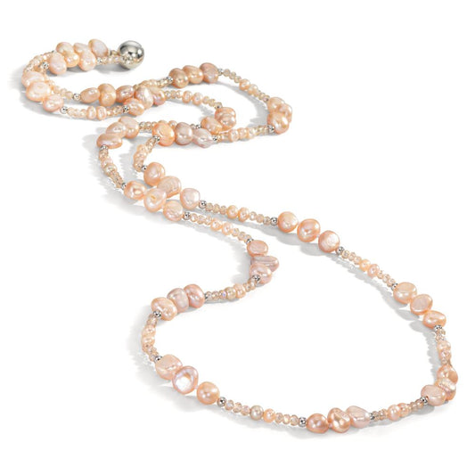 Collana Acciaio inossidabile Cristallo rosa Perla coltivata d'acqua dolce rosa 90 cm