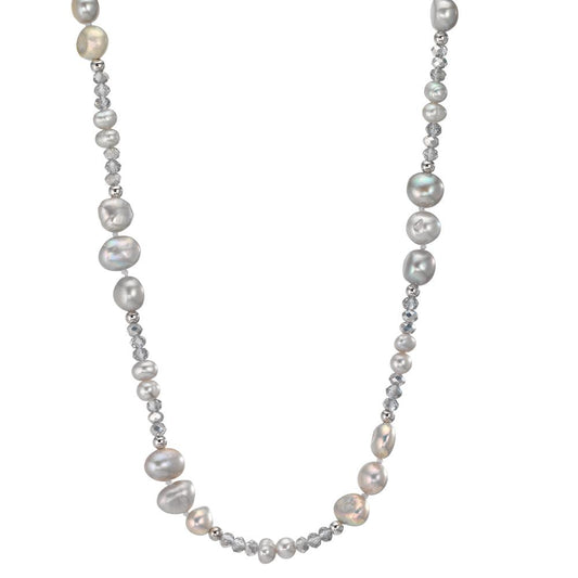 Collana Acciaio inossidabile Cristallo Grigio Perla coltivata d'acqua dolce Grigio 90 cm