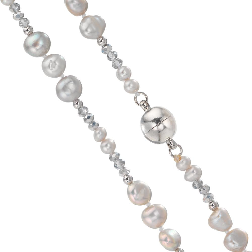 Collana Acciaio inossidabile Cristallo Grigio Perla coltivata d'acqua dolce Grigio 90 cm