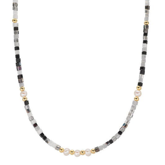 Collana Acciaio inossidabile Cristallo giallo rivestimento IP Perla coltivata d'acqua dolce, 5 Perla, 4.5 mm 43 cm
