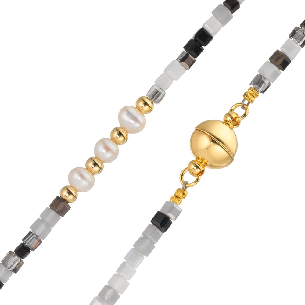 Collana Acciaio inossidabile Cristallo giallo rivestimento IP Perla coltivata d'acqua dolce, 5 Perla, 4.5 mm 43 cm