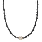 Collana Acciaio inossidabile Cristallo nero Perla coltivata d'acqua dolce 6.5-7 mm 43 cm