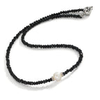 Collana Acciaio inossidabile Cristallo nero Perla coltivata d'acqua dolce 6.5-7 mm 43 cm