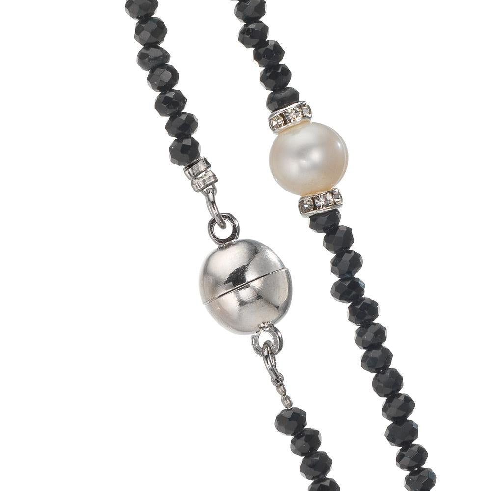 Collana Acciaio inossidabile Cristallo nero Perla coltivata d'acqua dolce 6.5-7 mm 43 cm