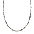 Collana Acciaio inossidabile Cristallo Grigio Perla coltivata d'acqua dolce 6.5-7 mm 43 cm