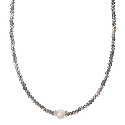 Collana Acciaio inossidabile Cristallo Grigio Perla coltivata d'acqua dolce 6.5-7 mm 43 cm