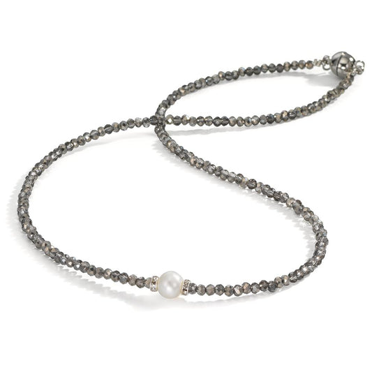 Collana Acciaio inossidabile Cristallo Grigio Perla coltivata d'acqua dolce 6.5-7 mm 43 cm