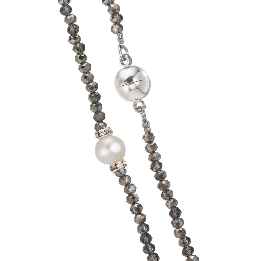 Collana Acciaio inossidabile Cristallo Grigio Perla coltivata d'acqua dolce 6.5-7 mm 43 cm