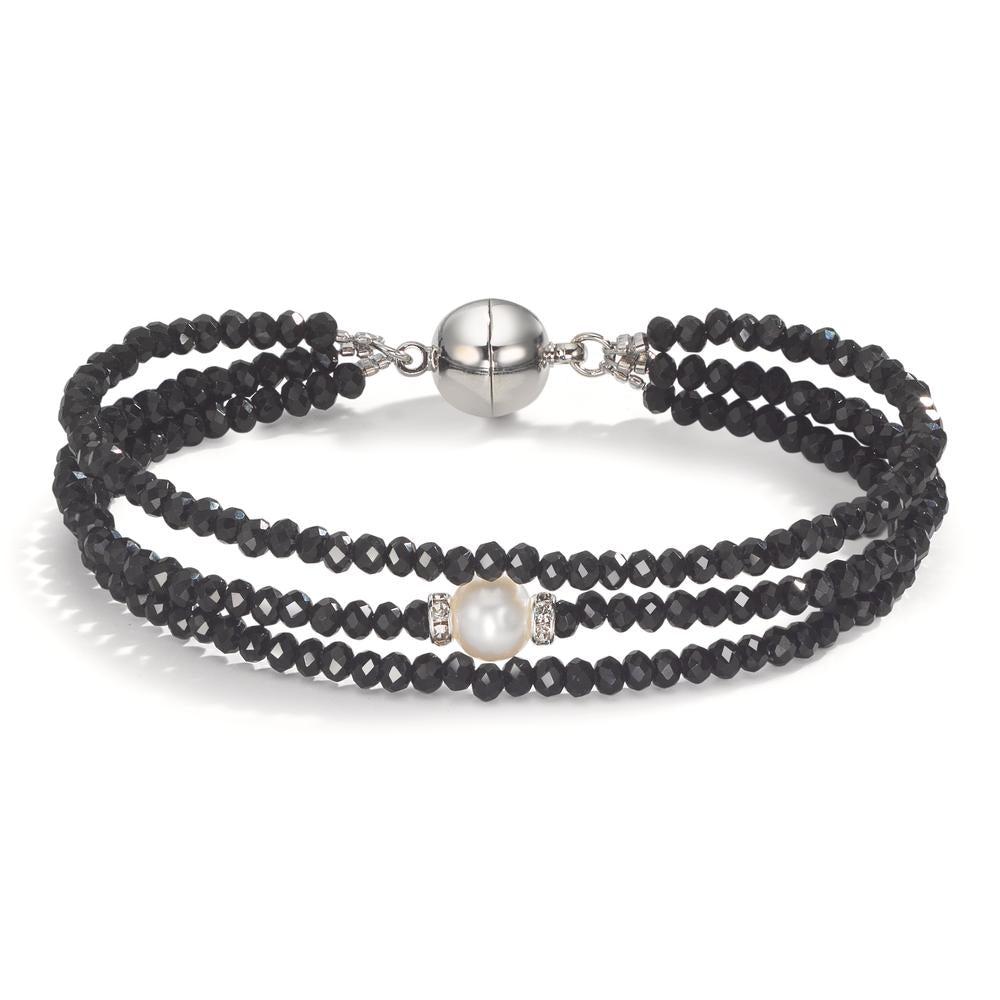Bracciale Acciaio inossidabile Cristallo nero Perla coltivata d'acqua dolce 7-7.5 mm