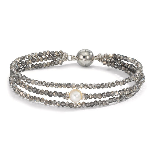 Bracciale Acciaio inossidabile Cristallo Grigio Perla coltivata d'acqua dolce 7-7.5 mm 19 cm