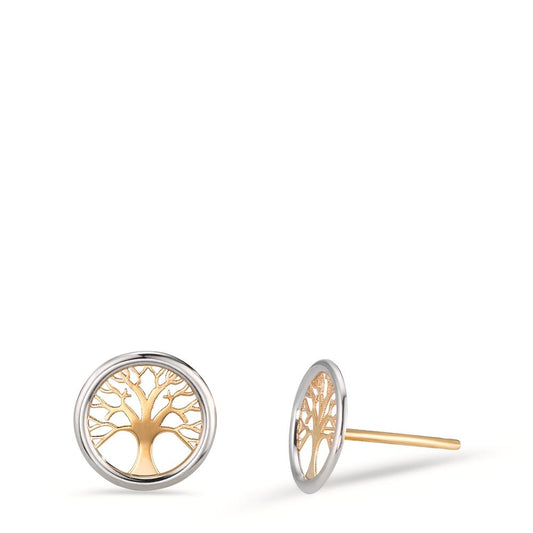 Orecchini a bottone Oro giallo 585/14 kt bicolore Albero della vita Ø8 mm