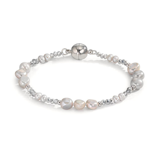 Bracciale Acciaio inossidabile Cristallo Grigio Perla coltivata d'acqua dolce 18 cm