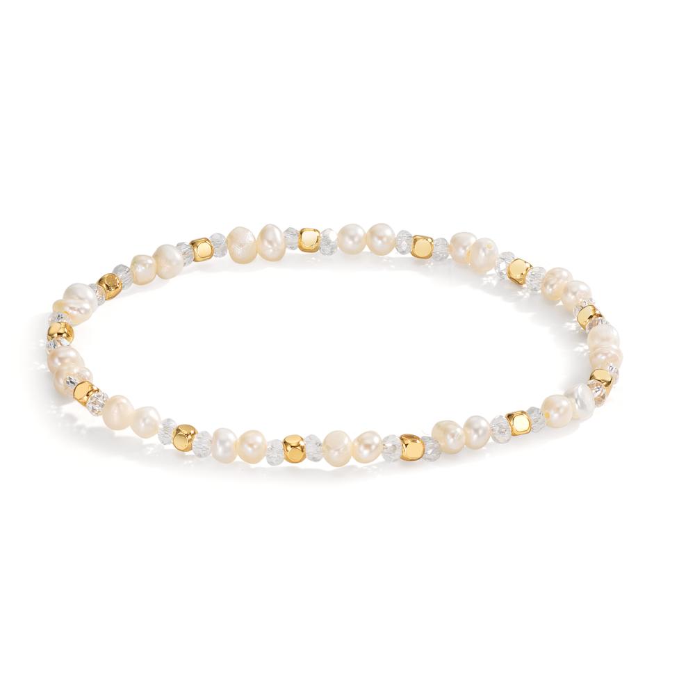 Bracciale Acciaio inossidabile Cristallo bianco giallo rivestimento IP Perla coltivata d'acqua dolce 16 cm