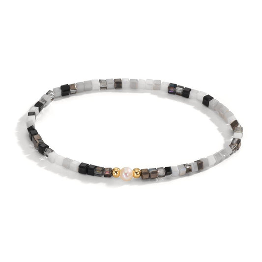 Bracciale Acciaio inossidabile Cristallo giallo rivestimento IP Perla coltivata d'acqua dolce 4-4.5 mm 17 cm