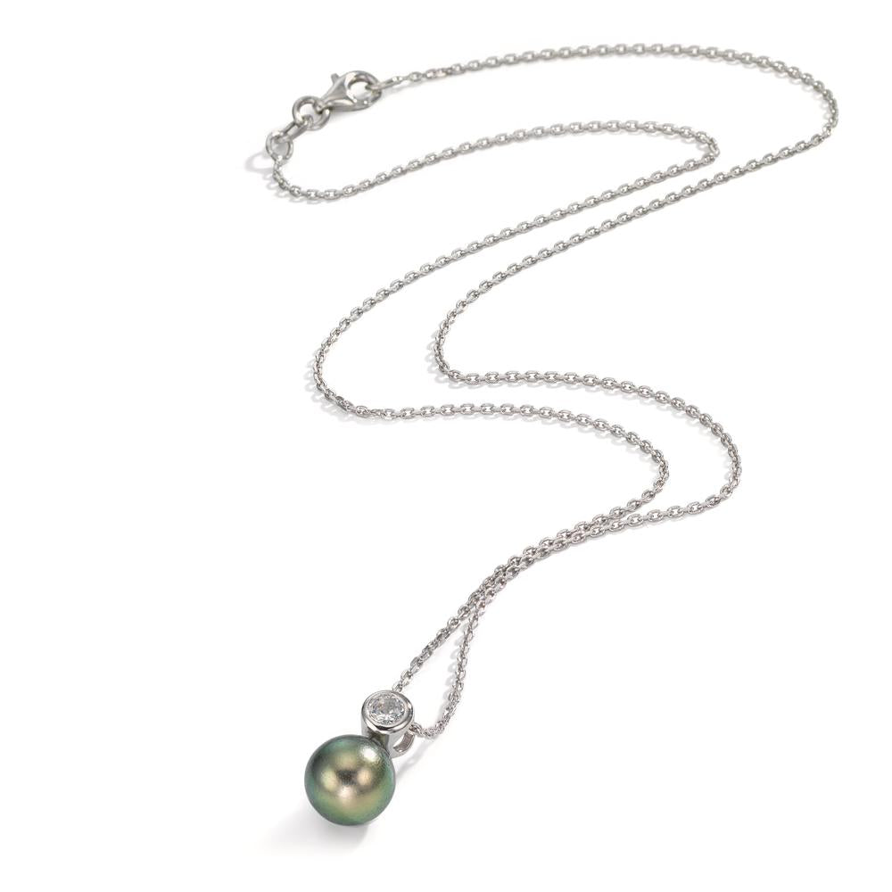 Collana Argento Zirconia rodiato Perla di Tahiti 8-9 mm 45 cm