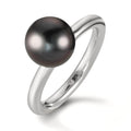Anello Argento rodiato Perla di Tahiti 8-9 mm