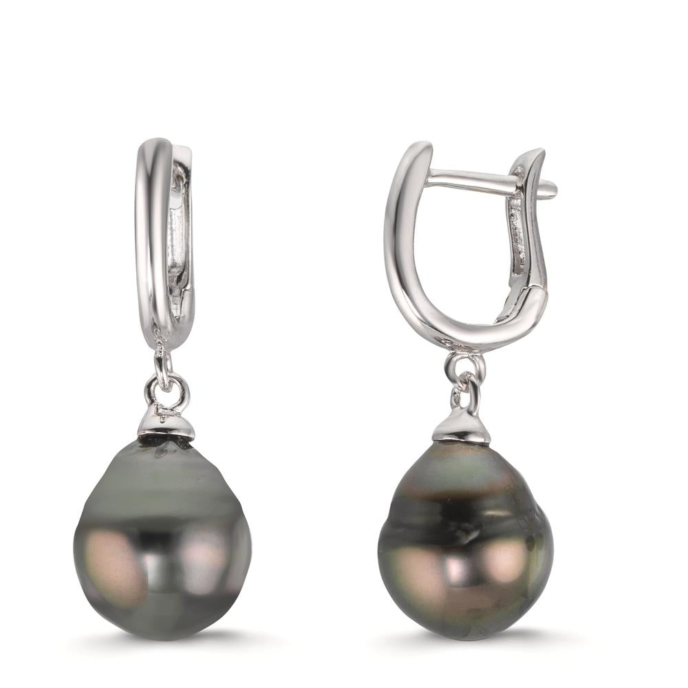 Orecchini circolari Argento rodiato Perla di Tahiti, 2 Perla 9-10 mm