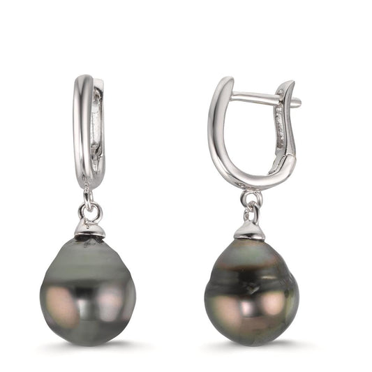 Orecchini circolari Argento rodiato Perla di Tahiti, 2 Perla 9-10 mm