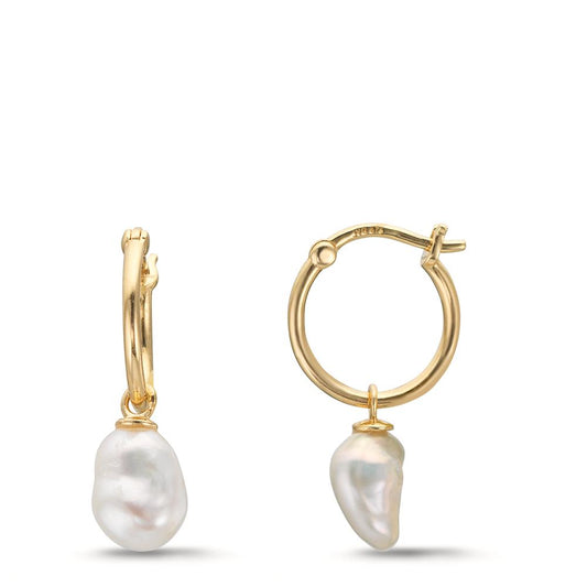 Orecchini a cerchio Oro giallo 375/9K Perla coltivata d'acqua dolce, 2 Perla, 6 mm