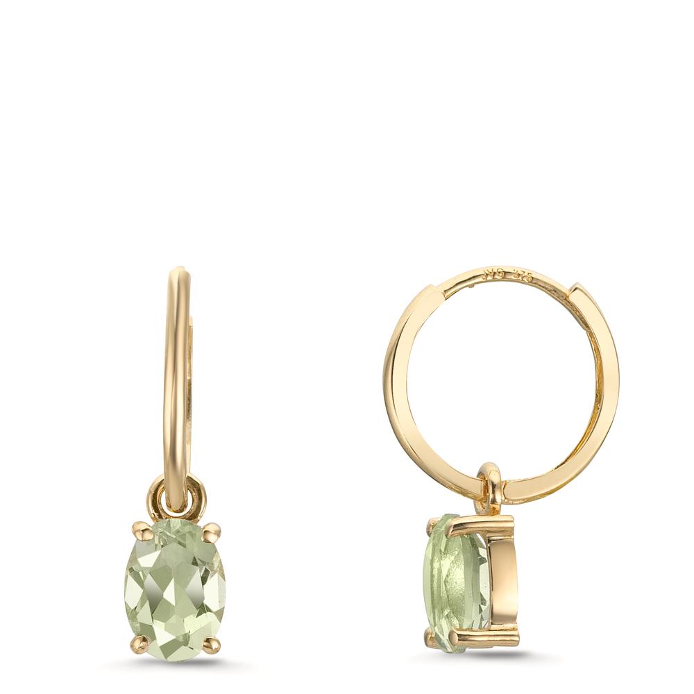 Orecchini a cerchio con pendente Oro giallo 375/9K Ametista verde, 2 pietra