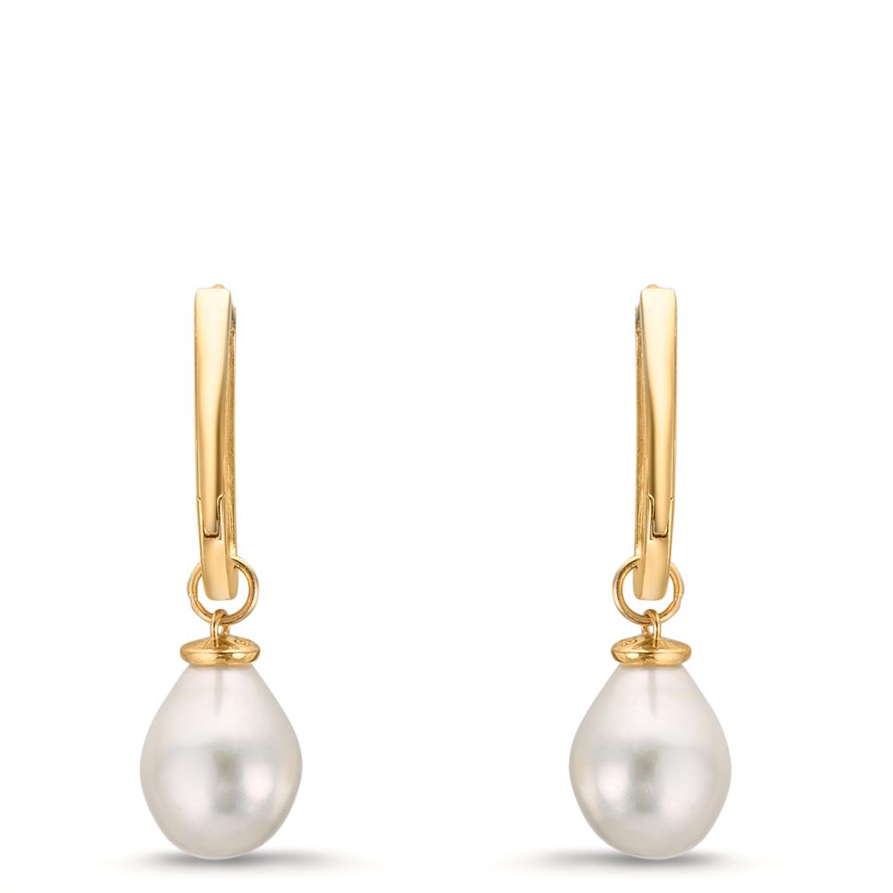 Orecchini circolari Oro giallo 375/9K Perla coltivata d'acqua dolce, 2 Perla, 6.5 mm