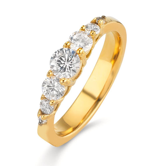 Anello Acciaio inossidabile Zirconia bianco, 7 pietra giallo rivestimento IP
