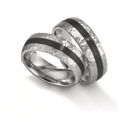 Anello del partner Acciaio inossidabile, Carbonio Zirconia bianco, 6 pietra