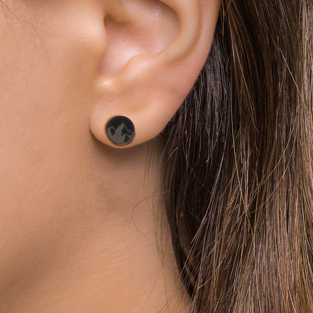 Orecchini a bottone 1 pz Acciaio inossidabile nero rivestimento IP Montagna Ø8 mm