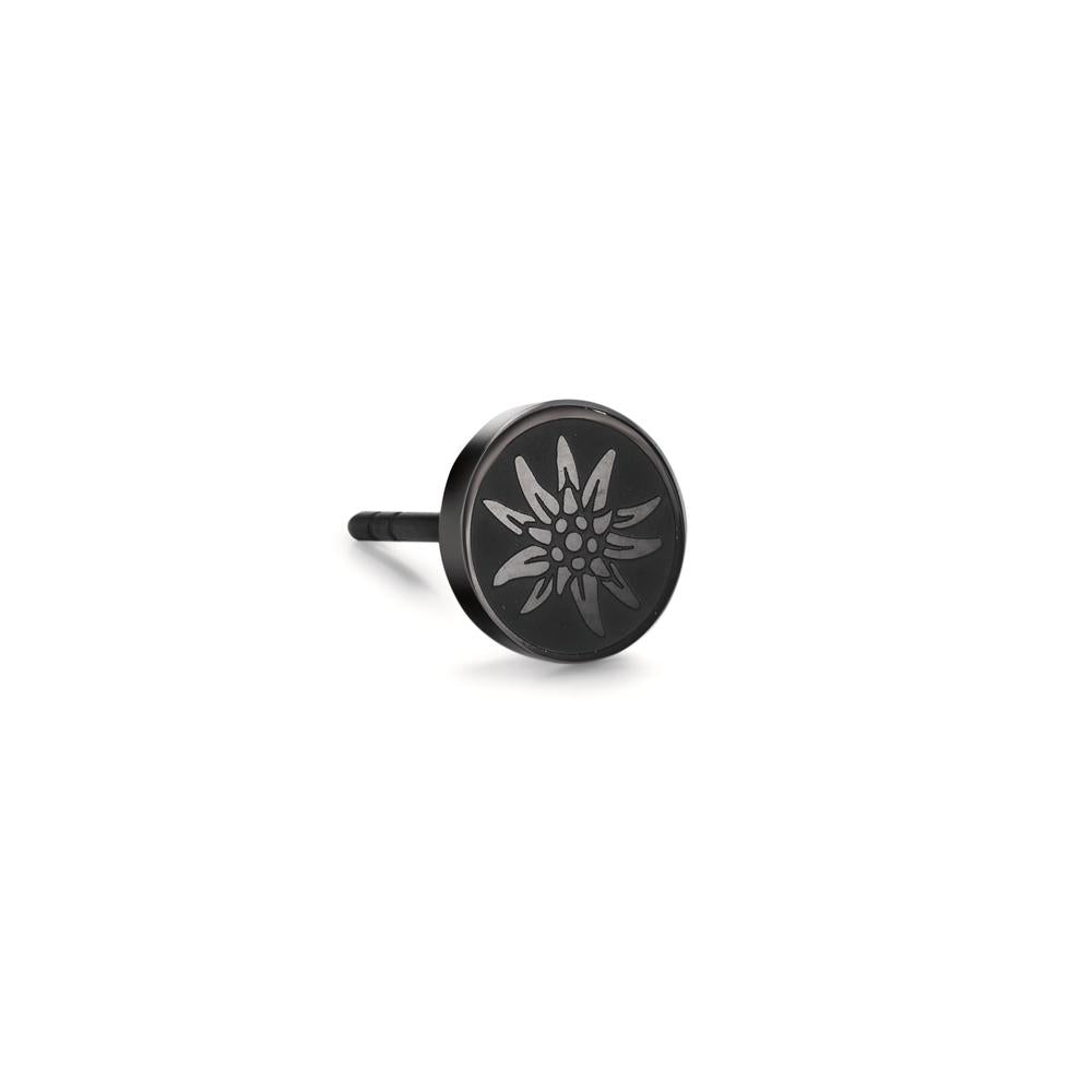 Orecchini a bottone 1 pz Acciaio inossidabile nero rivestimento IP Stella alpina Ø8 mm