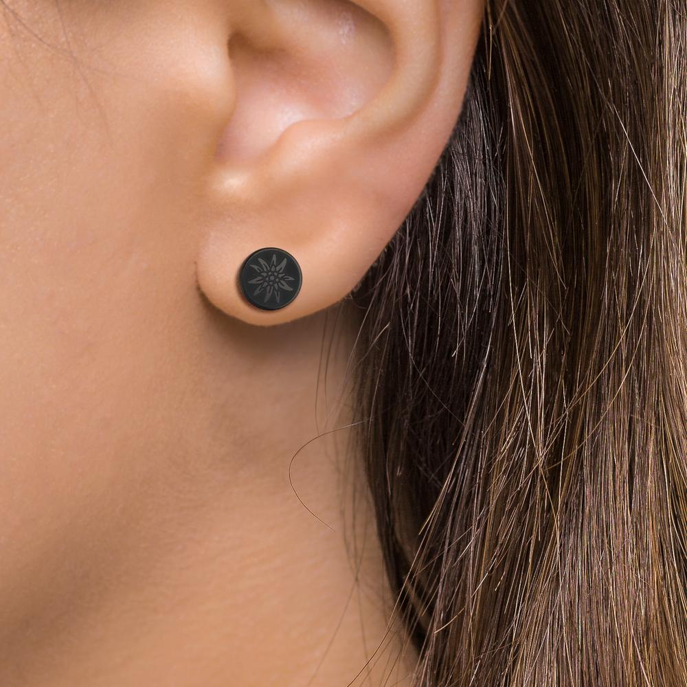 Orecchini a bottone 1 pz Acciaio inossidabile nero rivestimento IP Stella alpina Ø8 mm