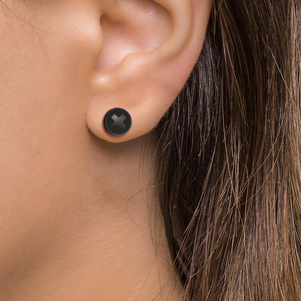 Orecchini a bottone 1 pz Acciaio inossidabile nero rivestimento IP Ø8 mm